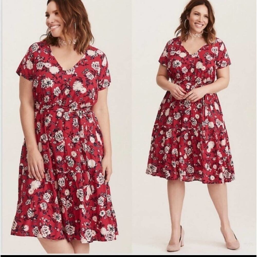 TORRID fuchsia floral challis midi‎ dress plus size 4 4X